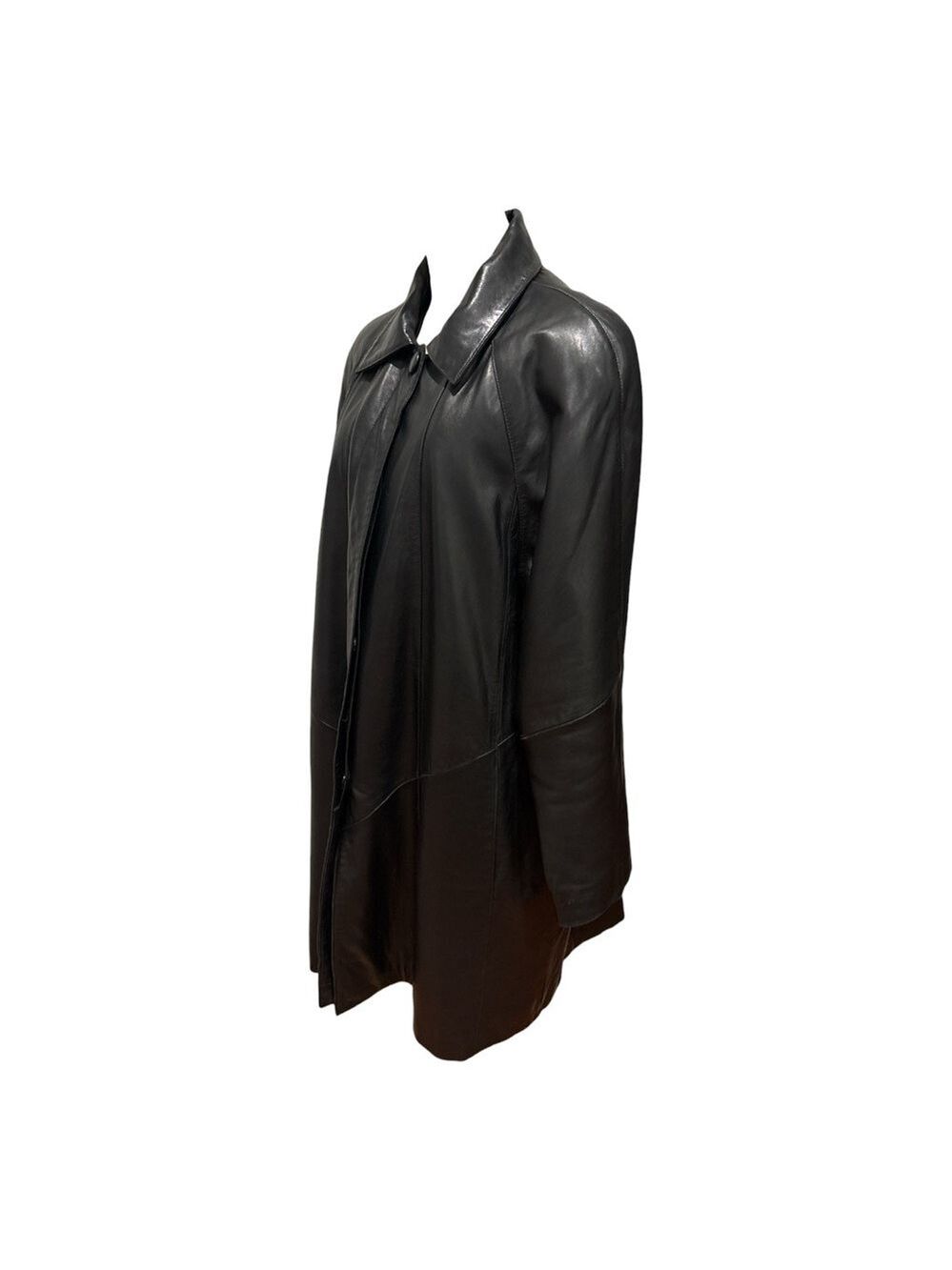 80s COLDWATER CREEK SOFT LEATHER BLACK CONCEALED BUTTON STOLLER COAT SZ XL - Picture 6 of 10